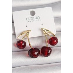 Özel Pirinç Gold Renk Kırmızı Kiraz Model Kadın Küpe Fırsat!!!