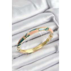 Özel Mineli Pirinç Krem Ve Yeşil Mermer Motifli Gold Renk Kadın Kelepçe Fırsat!!!