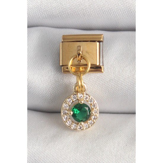 Özel Çelik Gold Renk Sallantı Yeşil Zirkon Taşlı Nomination Charm Fırsat!!!