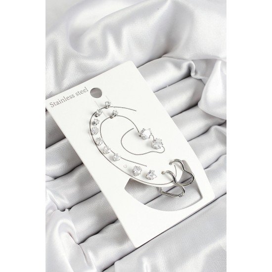 Özel Çelik Kalp Figürlü Ve Zirkon Taşlı Renk 7'Li Çift Kadın Küpe Set Fırsat!!!