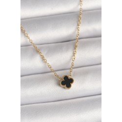 Özel Çelik Gold Renk Siyah Yonca Model Kadın Kolye Fırsat!!!