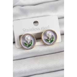 Özel Pirinç Mor Mineli Lale Figürlü Sanatsal Portre Model Gold Renk Kadın Küpe Fırsat!!!