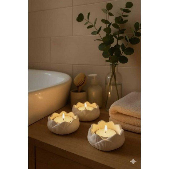 Dekoratif 3'lü Lotus Çiçeği Mumluk,Takı Seti Obje Biblo