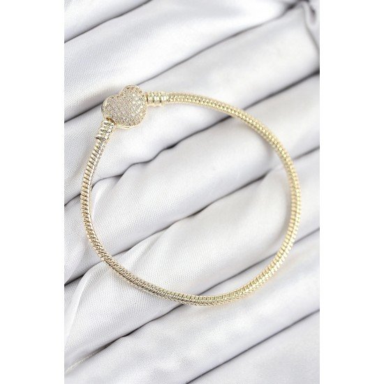 Özel Pirinç Charm Zirkon Taşlı Kalp Model Gold Renk Kadın Bileklik Fırsat!!!