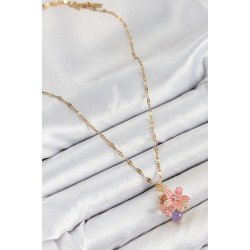 Özel Çelik Zirkon Taşlı Arı Detaylı Pembe Çiçek Model Gold Renk Kadın Kolye Fırsat!!!