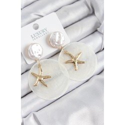Özel Pirinç İncili Deniz Kabuğu Figürlü Model Gold Renk Kadın Küpe Fırsat!!!