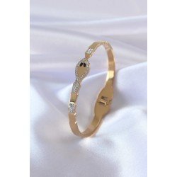 Özel Çelik Gold Renk Yılan Model Zirkon Taş Detay Kadın Kelepçe Fırsat!!!