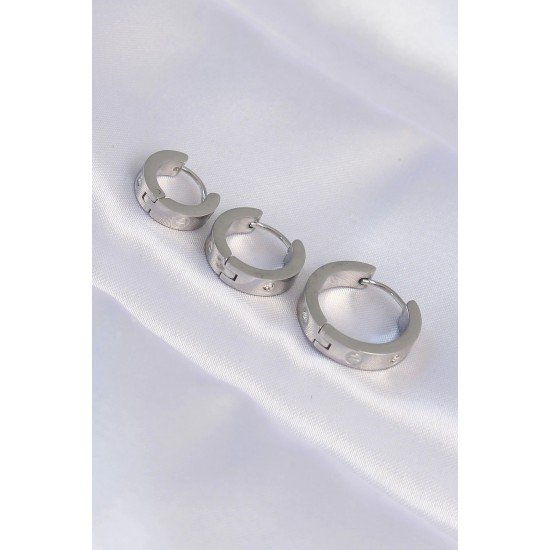 Özel Çelik Renk Zirkon Taşlı Model 3Lü Halka Küpe Fırsat!!!