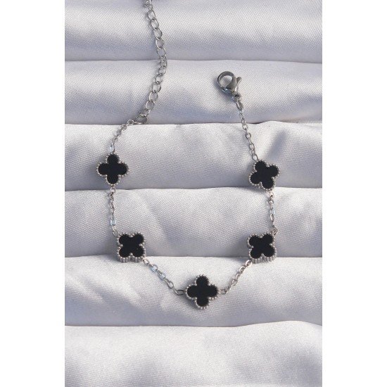 Özel Çelik Boy Renk Siyah Mineli Yonca Bileklik Fırsat!!!