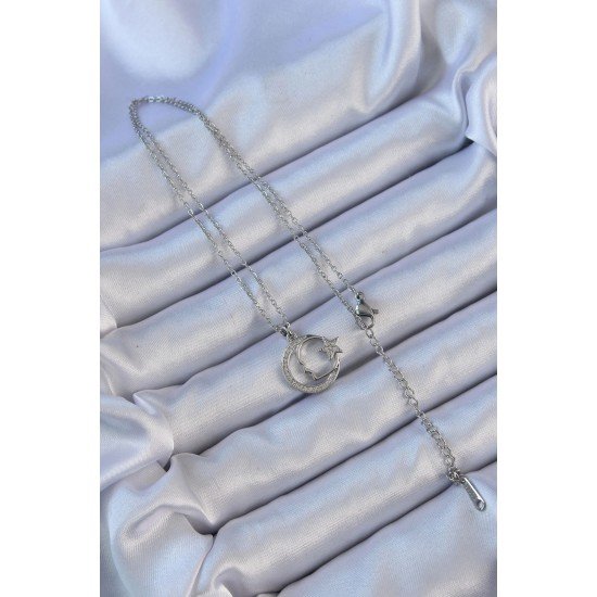 Özel Çelik Zincir Renk Zirkon Taşlı Ay Yıldız Simgeli Atatürk Kolye Fırsat!!!