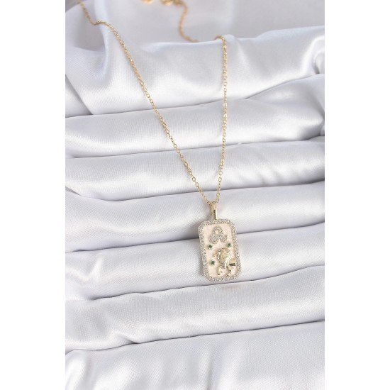 Özel Çelik Gold Renk Zincir Aslan Burcu Zirkon Taşlı Kadın Kolye Fırsat!!!