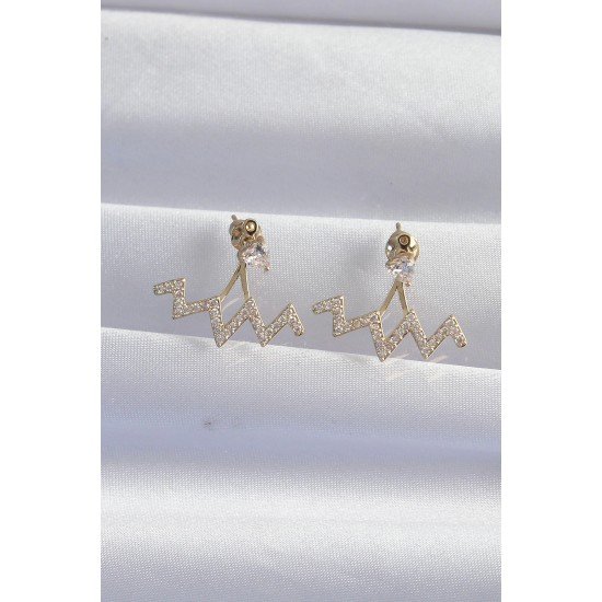 Özel Pirinç Gold Renk Zirkon Taşlı Zikzak Küpe Fırsat!!!