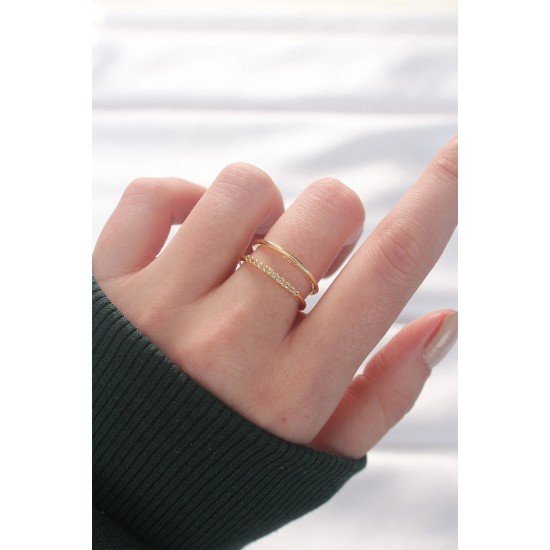 Özel 2Li Görünümlü Su Yolu Tasarımlı Gold Renk Ayarlanabilir Yüzük Fırsat!!!