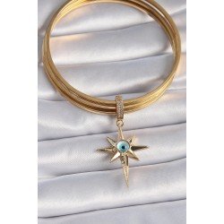 Özel Pirinç Gold Renk Zirkon Taşlı Kutup Yıldızı Nazar Boncuk Detay Ajda Charm Fırsat!!!