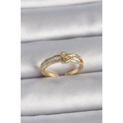 Özel Pirinç Gold Renk Ayarlanabilir Zirkon Taşlı Düğüm Kalp Model Kadın Yüzük Fırsat!!!