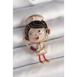 Özel Pirinç Gold Renk Renkli Hemşire Model Kadın Broş Fırsat!!!