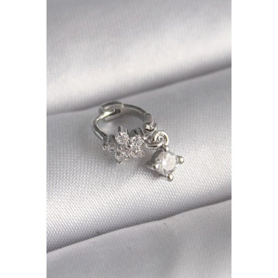 Özel Çelik Renk Zirkon Taşlı Çiçek Model Sallantı Detay Tragus Piercing Fırsat!!!