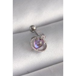 Özel Çelik Renk Mor Mineli Kalp Zirkon Taş Detay Tragus Piercing Fırsat!!!