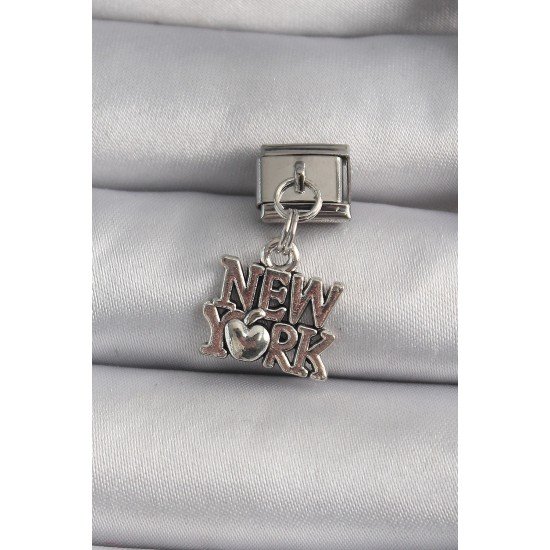 Özel Çelik Renk Sallantı New York Yazı Model Nomination Charm Fırsat!!!