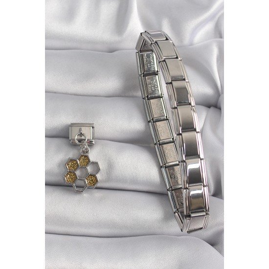 Özel Çelik Renk Sallantı Simli Bal Beteği Model Nomination Charm Fırsat!!!