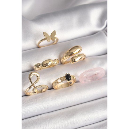 Özel Pirinç Gold Renk Kelebek Figür Sarmal Model 6'Lı Kadın Yüzük Seti Fırsat!!!