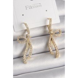 Özel Pirinç Gold Renk Zirkon Taşlı Kurdele Model Kadın Küpe Fırsat!!!