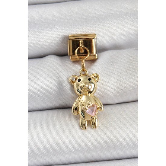 Özel Çelik Sallantılı Zirkon Taşlı Ayıcık Model Gold Renk Nomination Charm Fırsat!!!