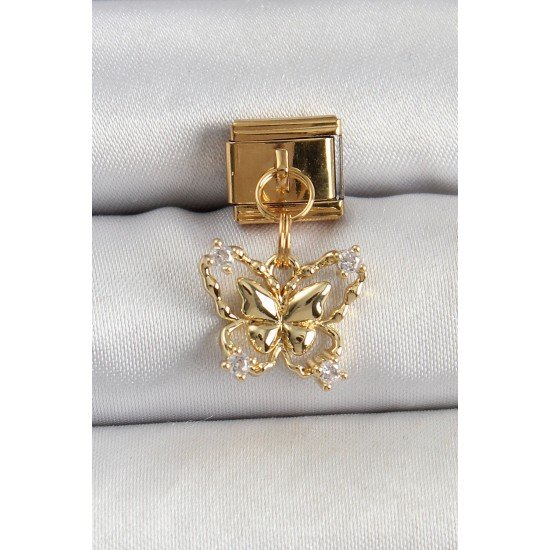 Özel Çelik Sallantılı Zirkon Taşlı Kelebek Model Gold Renk Nomination Charm Fırsat!!!