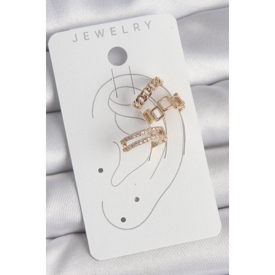 Özel Pirinç Gold Renk Zirkon Taşlı Kare Zincir Model Kadın Kıkırdak Küpe Fırsat!!!