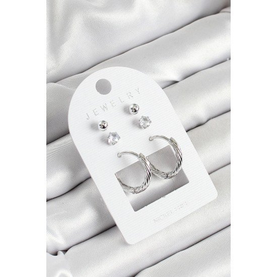 Özel Pirinç Zirkon Taş Ve Halka Figürlü Renk 3'Lü Çift Kadın Küpe Set Fırsat!!!