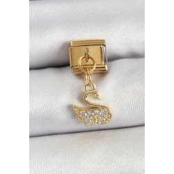 Özel Çelik Sallantılı Zirkon Taşlı Kuğumodel Gold Renk Nomination Charm Fırsat!!!