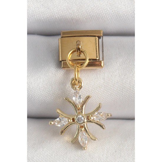 Özel Çelik Gold Renk Sallantı Zirkon Taşlı Kar Tanesi Model Nomination Charm Fırsat!!!