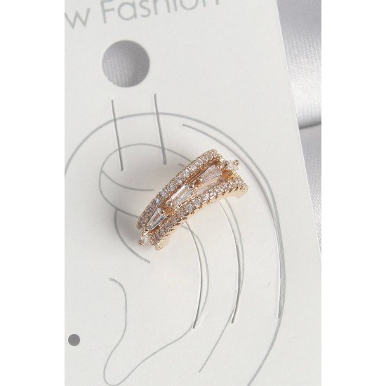 Özel Pirinç Gold Renk Zirkon Taşlı 3'Lü Sıralı Model Kadın Kıkırdak Küpe Fırsat!!!