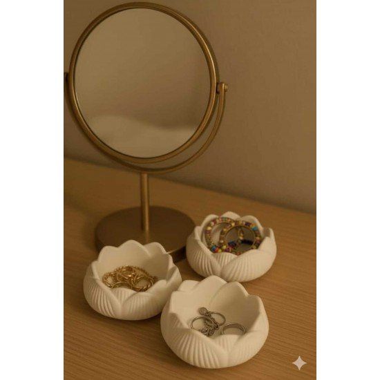 Dekoratif 3'lü Lotus Çiçeği Mumluk,Takı Seti Obje Biblo