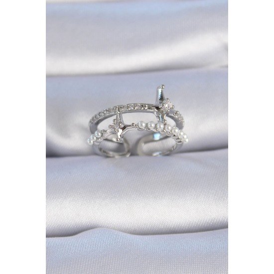 Özel Pirinç Renk Zirkon Taşlı İnci Detay Kutup Yıldızı Model Kadın Yüzük Fırsat!!!