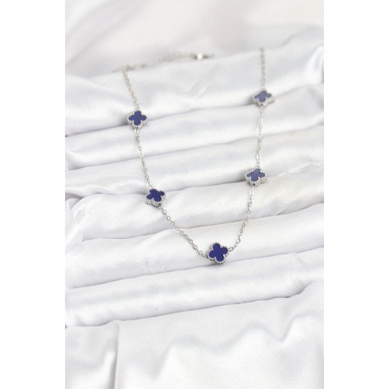 Özel Çelik Zincir Renk Lacivert Boy Yonca Kadın Kolye Fırsat!!!