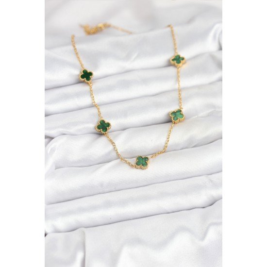Özel Çelik Zincir Gold Renk Yeşil Boy Yonca Kadın Kolye Fırsat!!!