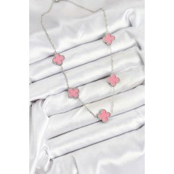 Özel Çelik Zincir Pembe Renk Yonca Kadın Kolye Fırsat!!!