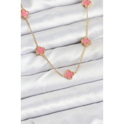 Özel Çelik Zincir Gold Renk Pembe Boy Yonca Kadın Kolye Fırsat!!!