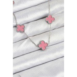 Özel Çelik Zincir Pembe Renk Yonca Kadın Kolye Fırsat!!!