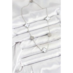 Özel Çelik Zincir Renk Beyaz Ve Zirkon Taşlı Yonca Kadın Kolye Fırsat!!!