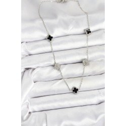 Özel Çelik Zincir Renk Siyah Ve Zirkon Taşlı Boy Yonca Kadın Kolye Fırsat!!!