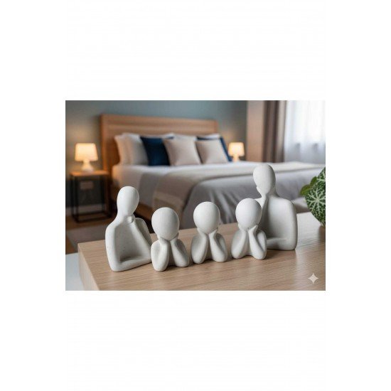 Minimalist 3 Çocuklu Aile Temalı Taş Tozu Heykel