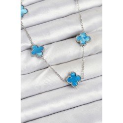 Özel Çelik Zincir Buz Mavisi Renk Yonca Kadın Kolye Fırsat!!!