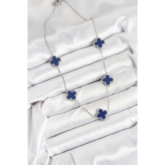 Özel Çelik Zincir Lacivert Renk Yonca Kadın Kolye Fırsat!!!