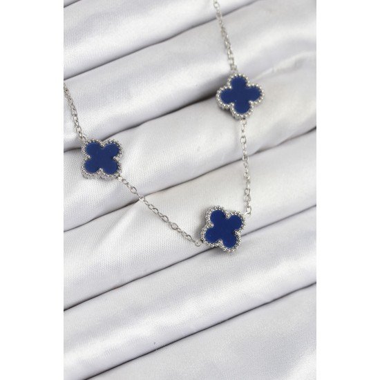 Özel Çelik Zincir Lacivert Renk Yonca Kadın Kolye Fırsat!!!