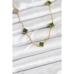 Özel Çelik Zincir Gold Renk Yeşil Boy Yonca Kadın Kolye Fırsat!!!