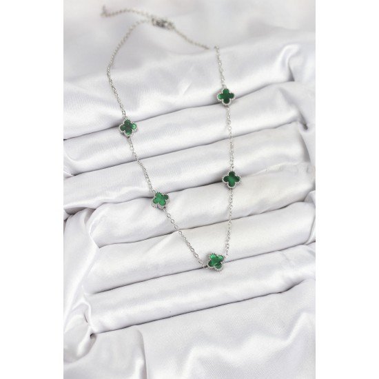 Özel Çelik Zincir Renk Yeşil Boy Yonca Kadın Kolye Fırsat!!!