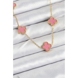 Özel Çelik Zincir Gold Pembe Renk Yonca Kadın Kolye Fırsat!!!