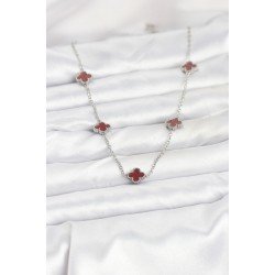 Özel Çelik Zincir Renk Bordo Boy Yonca Kadın Kolye Fırsat!!!
